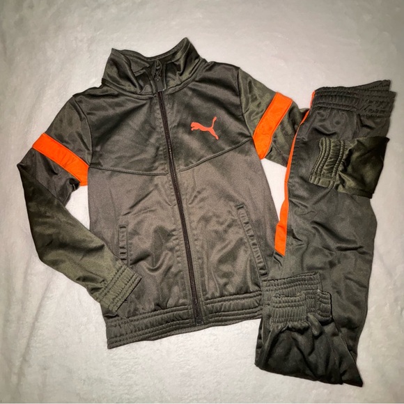 Puma olive green & orange athletic tracksuit, size 6 boys - Picture 1 of 2